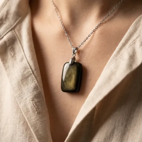 Pendentif Obsidienne Dorée Zorah – Éveil Intérieur